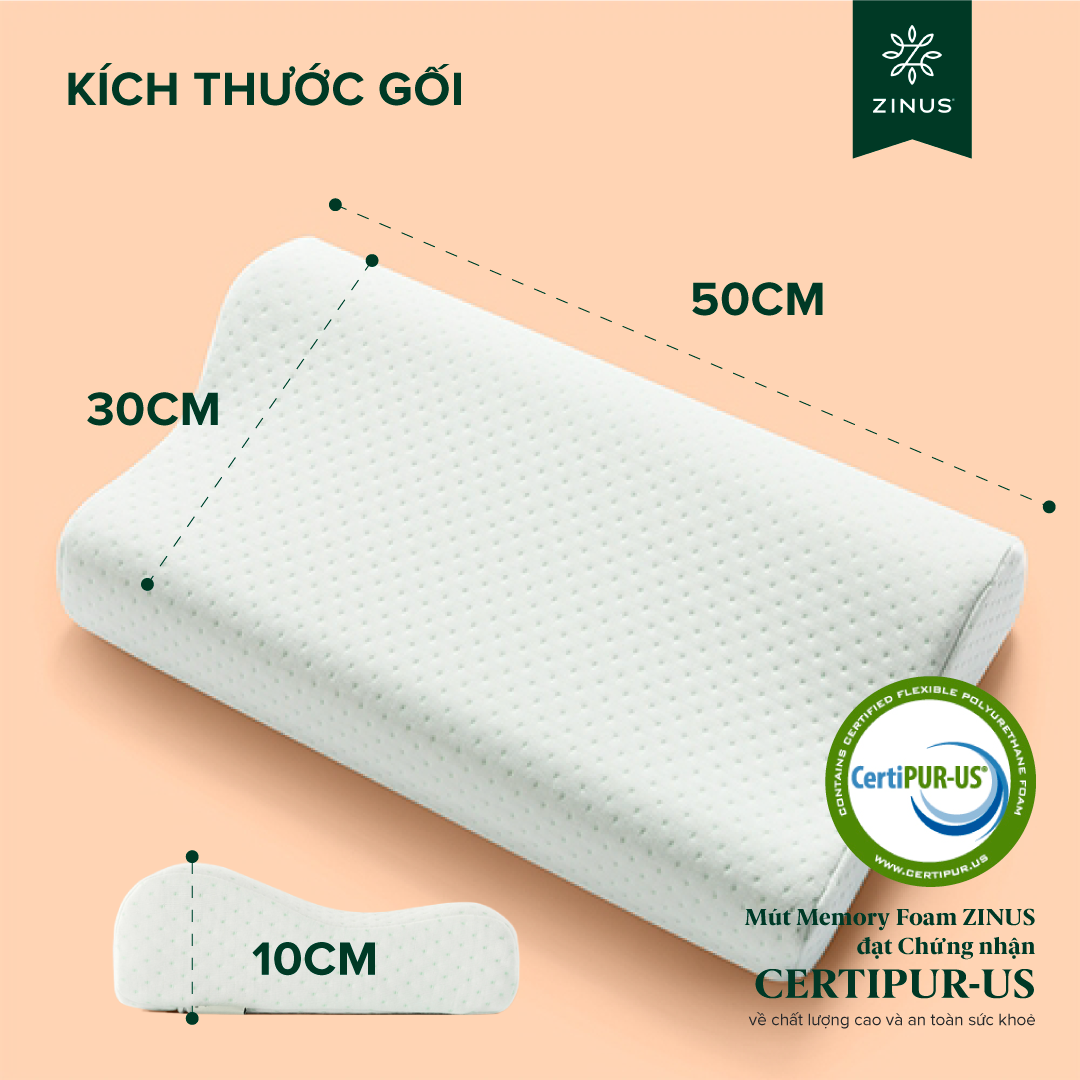Gối Cao Su Non Công Thái Học Hỗ Trợ Giảm Đau Cổ Vai Gáy - Zinus Contour Pillow Memory Foam