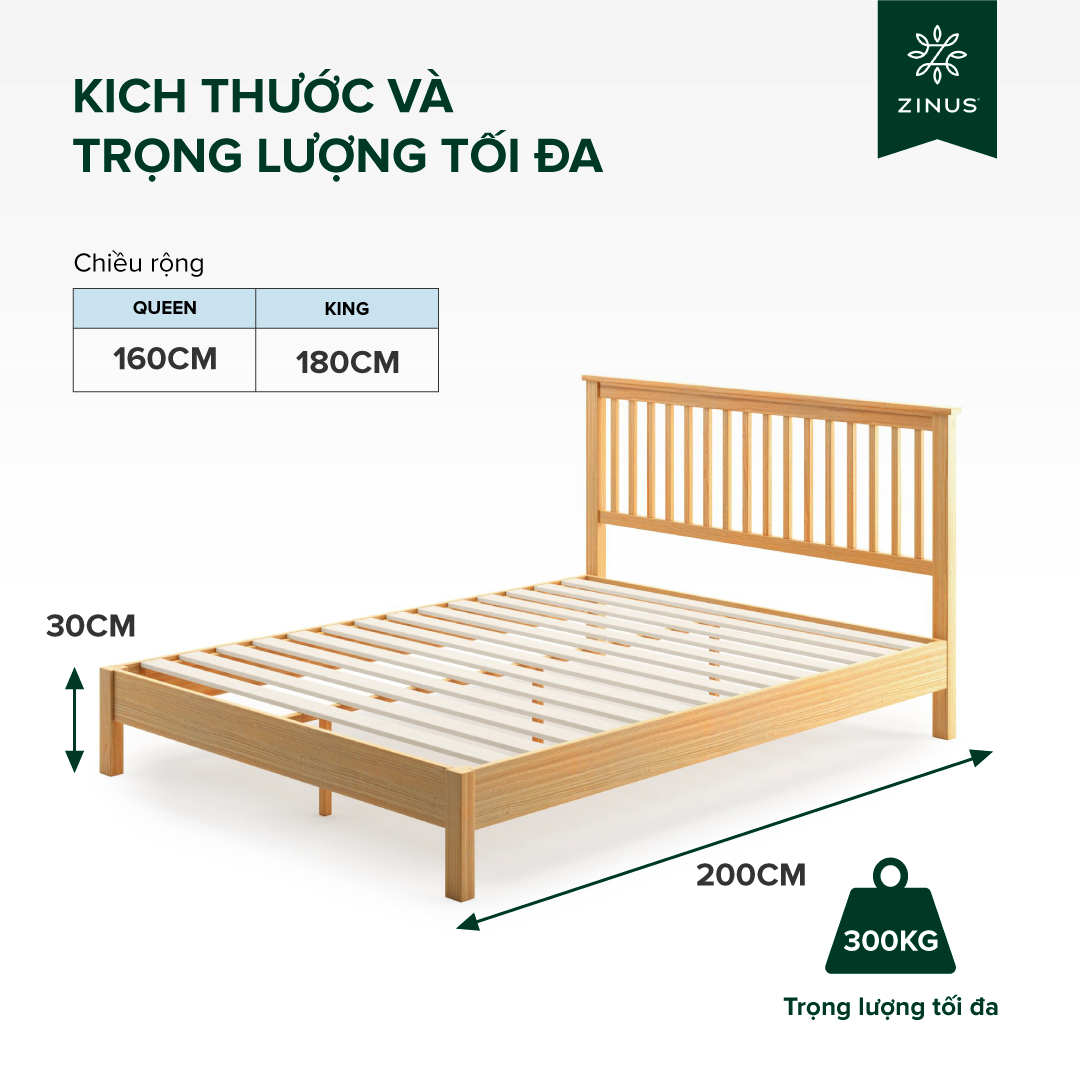 Giường Gỗ Cổ Điển Zinus – Farmhouse Wood Platform Bed