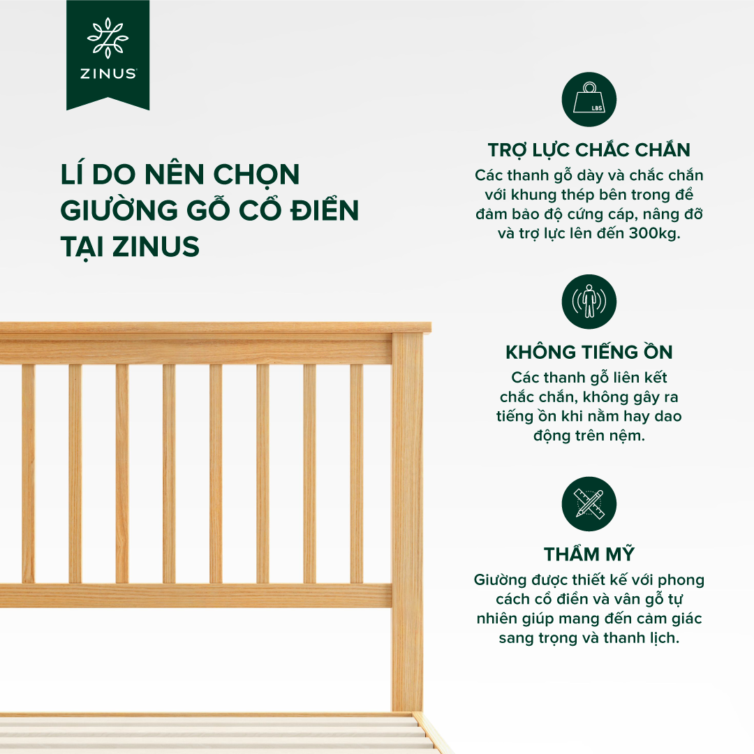 Giường Gỗ Cổ Điển Zinus – Farmhouse Wood Platform Bed