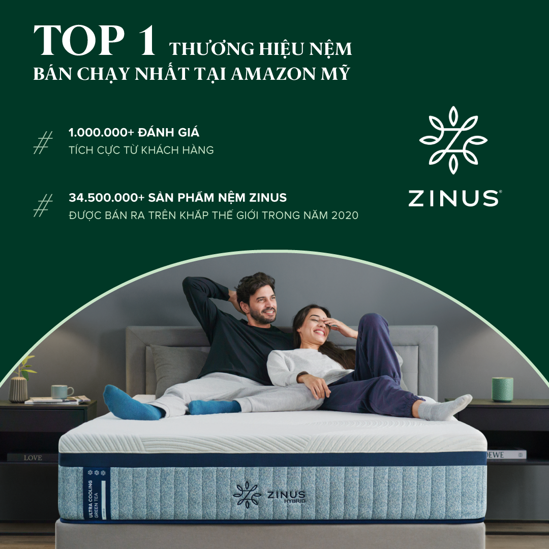 Nệm Foam Tinh Chất Trà Xanh Cao Cấp Dày 25cm Zinus - 10in Cooling Gel Memory Foam Mattress