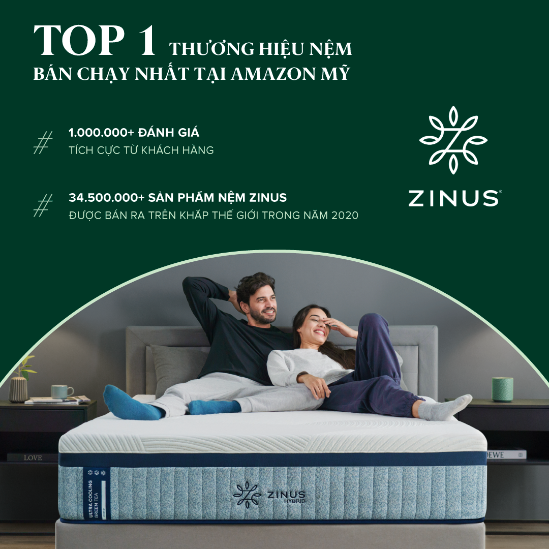 Nệm Lò Xo Gel Mát Cao Cấp Dày Zinus -Gel-Infused Memory Foam Hybrid Spring Mattress