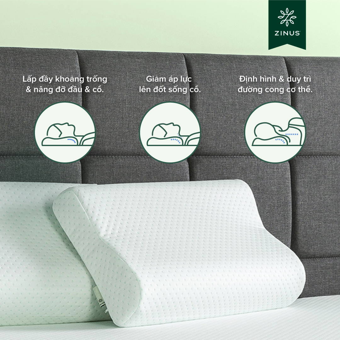 Gối Cao Su Non Công Thái Học Hỗ Trợ Giảm Đau Cổ Vai Gáy - Zinus Contour Pillow Memory Foam