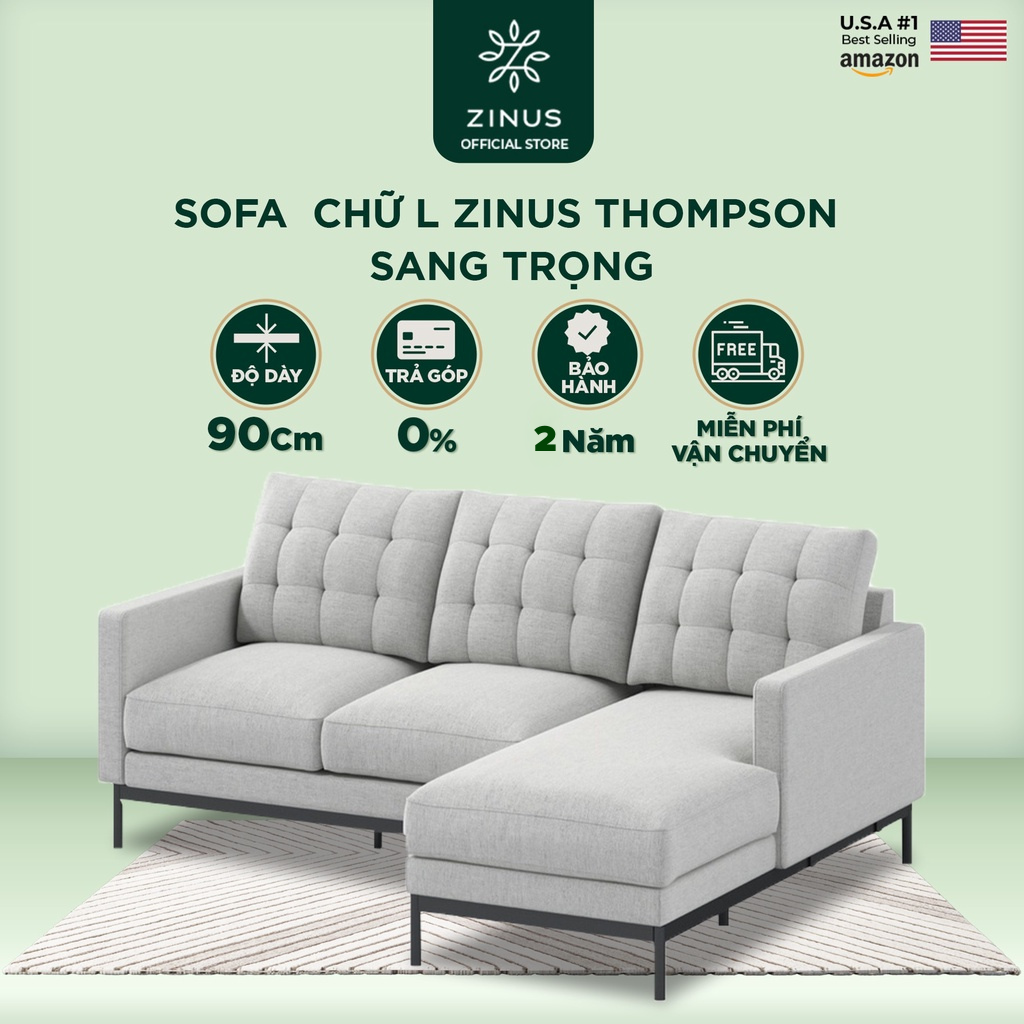 Ghế Sofa Zinus Thompson Chữ L Hiện Đại Sang Trọng - Zinus Thompson 2 Seater with Chaise Sofa (L-Shaped)
