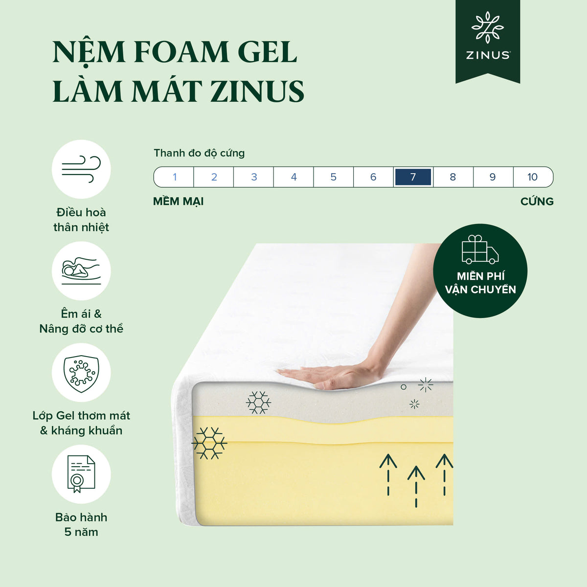 Nệm Foam Gel Mát Cao Cấp Dày 25cm Zinus - 10in OPP Open Cell Foam Mattress