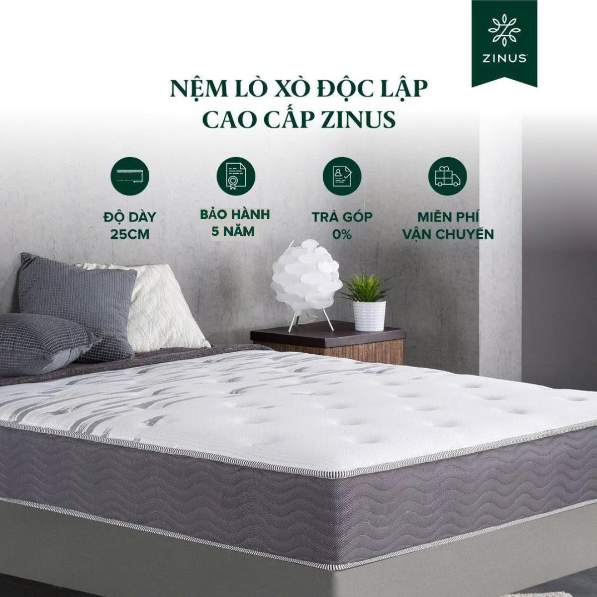 Nệm Lò Xo Độc Lập Cao Cấp Zinus - Extra Firm Spring Mattress