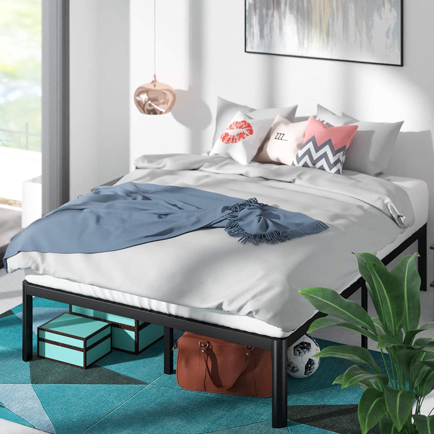 Giường Sắt Với Thanh Đỡ Bằng Thép - 16in Metal Platform Bed Frame with Steel Slat Support