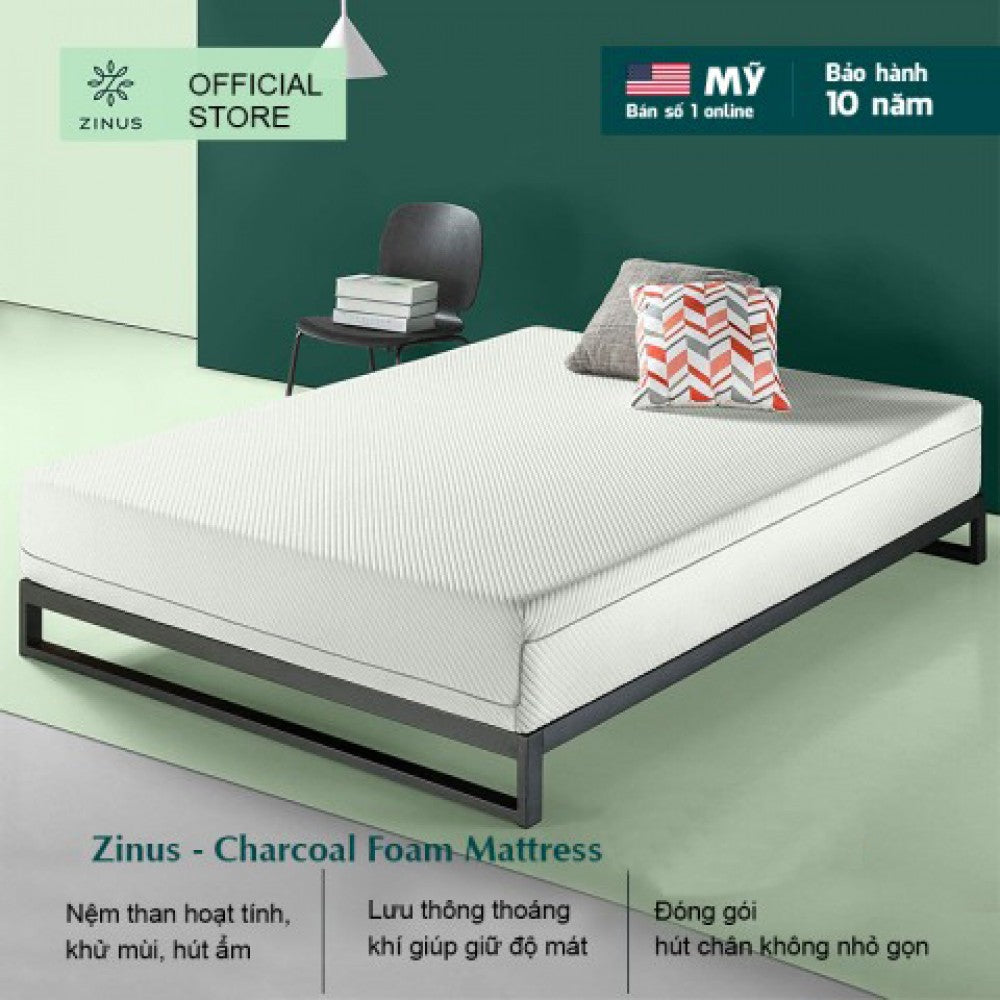 Nệm Foam Than Hoạt Tính Cao Cấp Dày 25cm Zinus - 10in Charcoal Foam Mattress