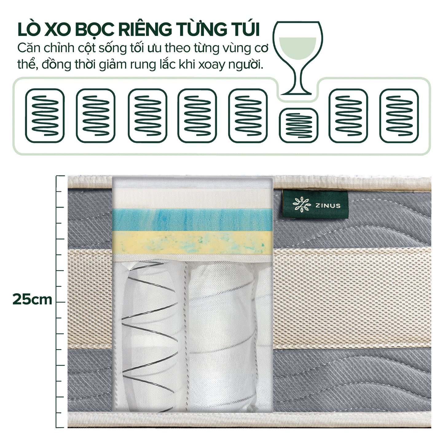 Nệm Lò Xo Gel Mát Cao Cấp Dày Zinus -Gel-Infused Memory Foam Hybrid Spring Mattress