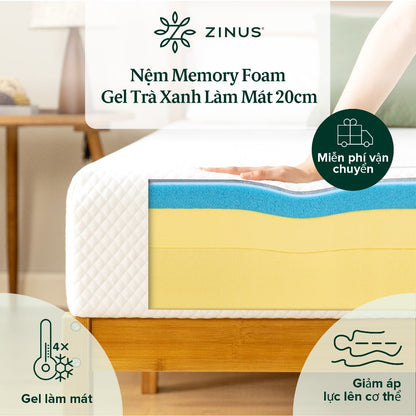 Nệm Foam Gel Trà Xanh Vải Tencel Mềm Mát 20cm – Zinus 8in Green Tea Memory Foam Mattress Tencel Cover