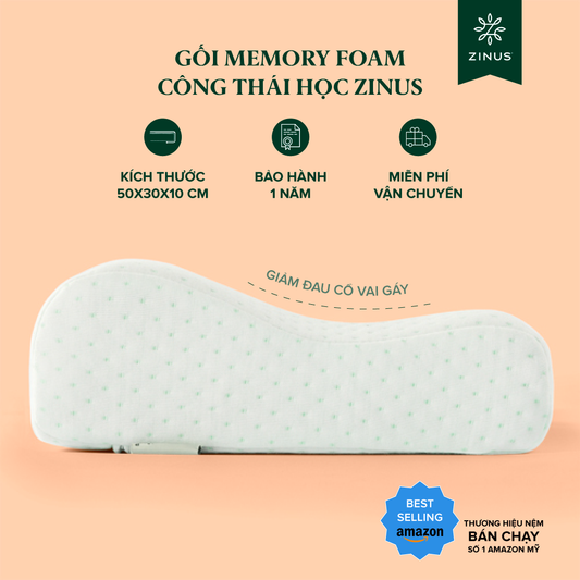 Gối Cao Su Non Công Thái Học Hỗ Trợ Giảm Đau Cổ Vai Gáy - Zinus Contour Pillow Memory Foam