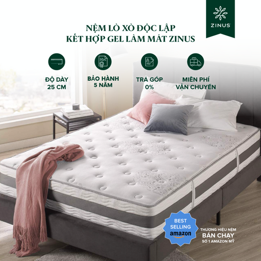[Hàng Outlet] Nệm Lò Xo Gel Mát Cao Cấp Dày 25cm Zinus KHÔNG BẢO HÀNH
