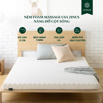 Nệm Foam Massage USA Zinus 9cm - Nâng Đỡ Cột Sống, Giảm Nhức Mỏi Toàn Thân & Thoáng Khí