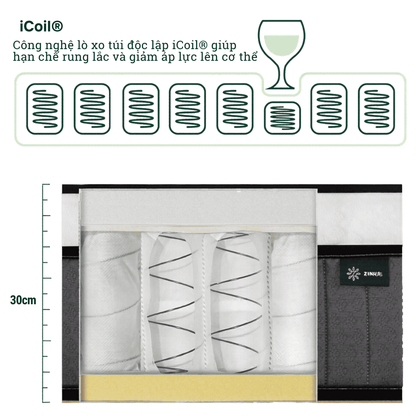 Nệm Lò Xo Túi Độc Lập Zinus Euro Top 30cm - Spring Mattress Zinus Euro Top Pocketed 12in